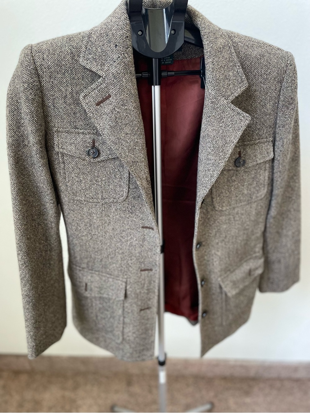 Women's Brown Tweed Field Jacket with Burgundy Lining